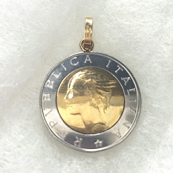 SoMILOR 14K & STERLING SILVER OLD VINTAGE ITALY COIN ITALIANA REPVBBLICA PENDANT - Picture 1 of 6